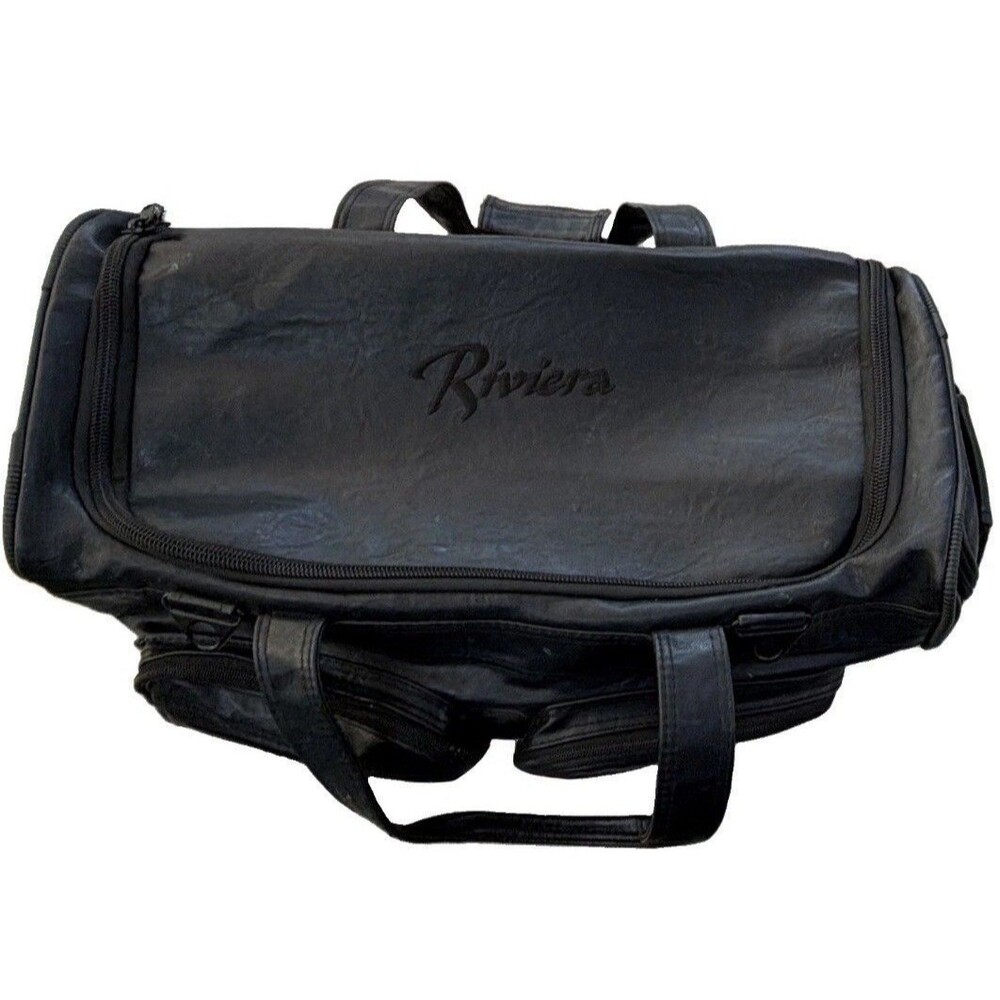 Vintage Riviera Black Leather Rolling Duffel Bag 21” Wheeled Travel Luggage moto